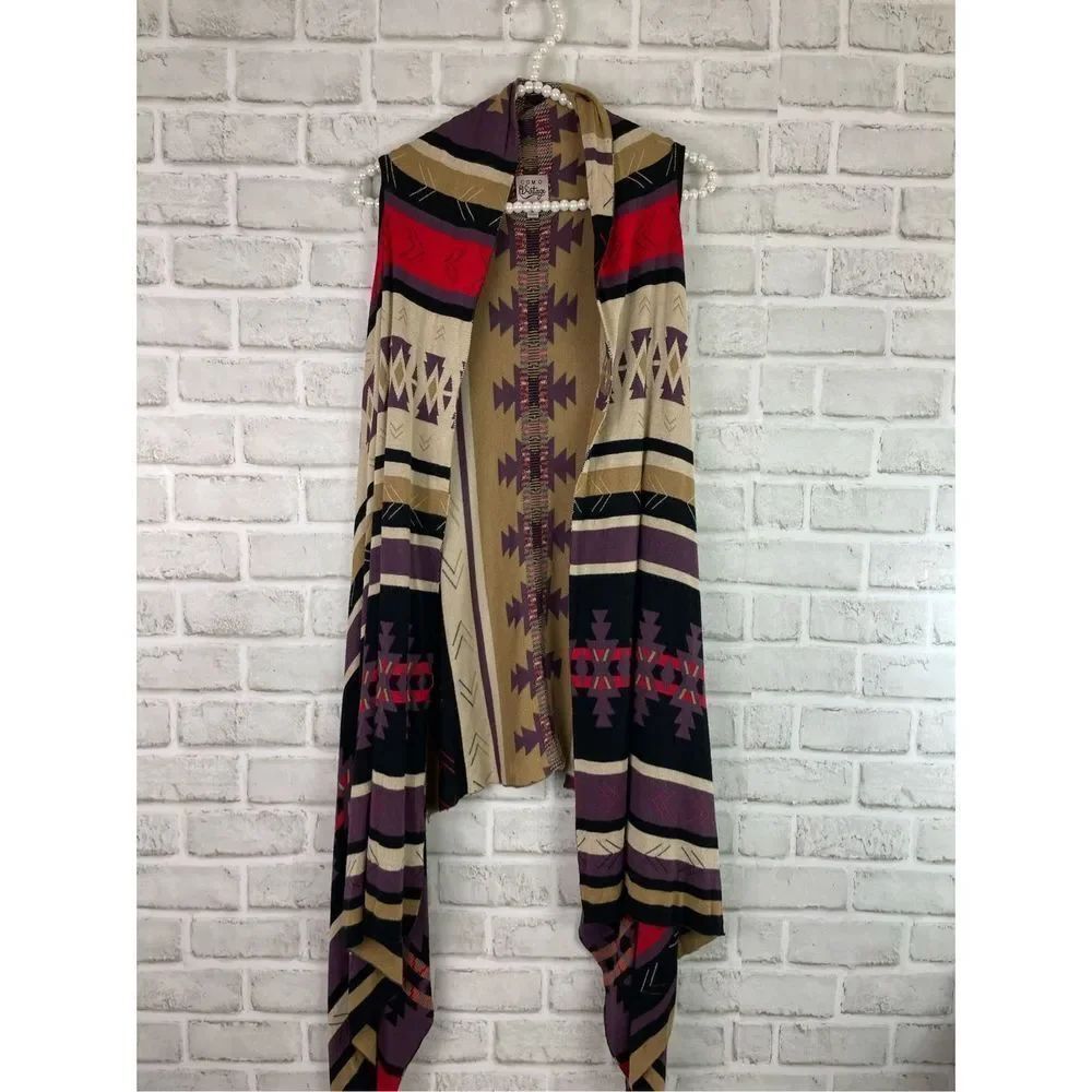 Como Vintage Aztec Long Cardigan Vest Size Large Boho